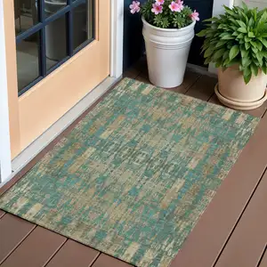 Photo of Teal Moroccan Washable Non Skid Indoor Outdoor Area Rug