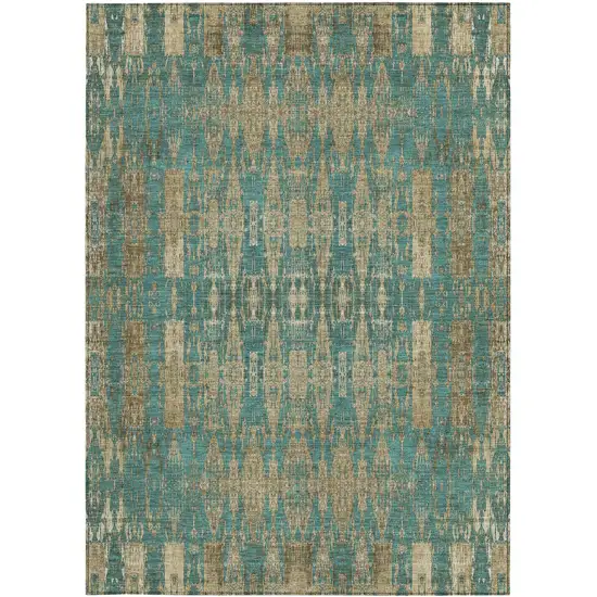 Teal Moroccan Washable Non Skid Indoor Outdoor Area Rug Photo 6