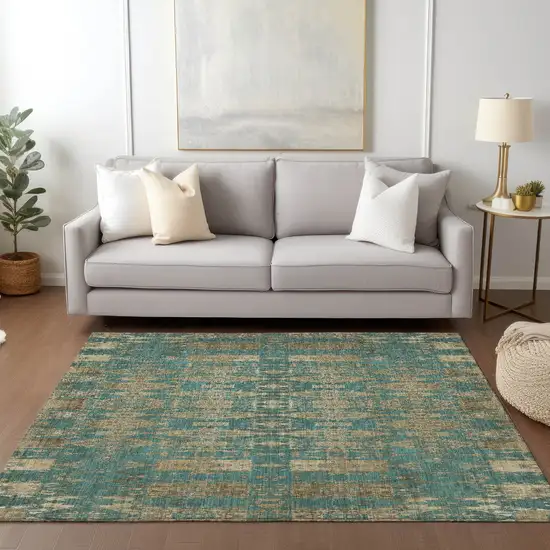 Teal Moroccan Washable Non Skid Indoor Outdoor Area Rug Photo 8