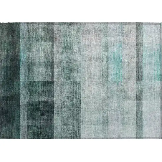 Teal Ombre Washable Non Skid Indoor Outdoor Area Rug Photo 2