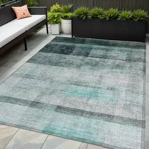 Photo of Teal Ombre Washable Non Skid Indoor Outdoor Area Rug