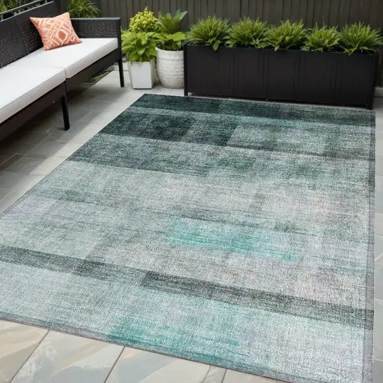 Teal Ombre Washable Non Skid Indoor Outdoor Area Rug Photo 1