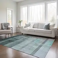 Photo of Teal Ombre Washable Non Skid Indoor Outdoor Area Rug