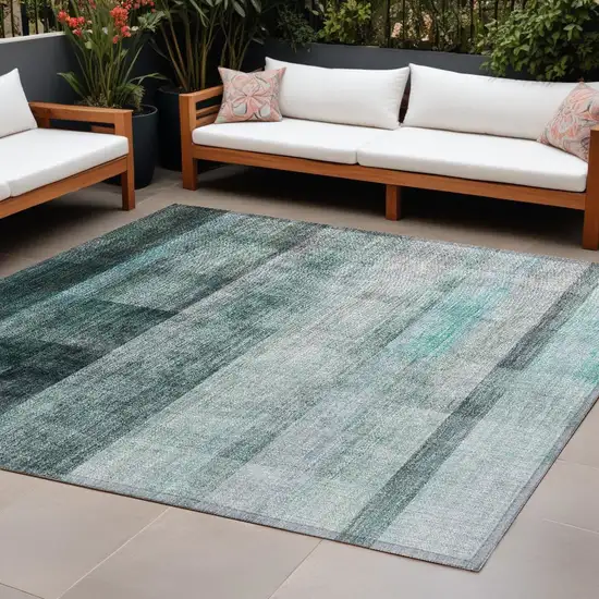 Teal Ombre Washable Non Skid Indoor Outdoor Area Rug Photo 1