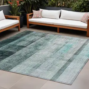 Photo of Teal Ombre Washable Non Skid Indoor Outdoor Area Rug