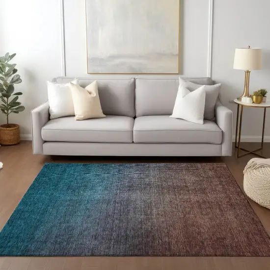 Teal Ombre Washable Non Skid Indoor Outdoor Area Rug Photo 7