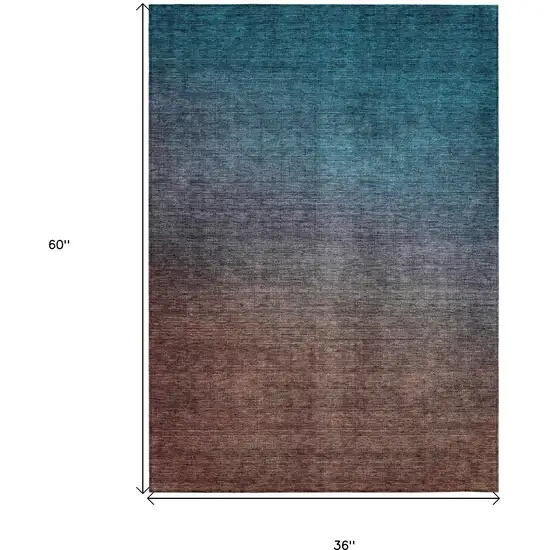 Teal Ombre Washable Non Skid Indoor Outdoor Area Rug Photo 3