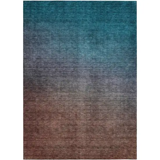 Teal Blue Chocolate And Charcoal Ombre Washable Indoor Outdoor Area Rug Photo 2