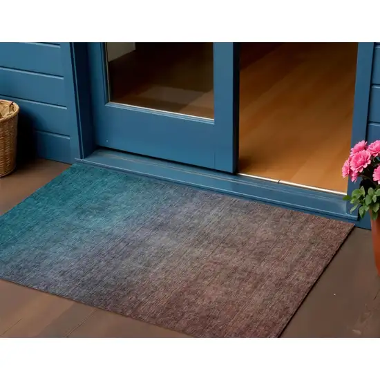 Teal Ombre Washable Non Skid Indoor Outdoor Area Rug Photo 1