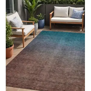 Photo of Teal Ombre Washable Non Skid Indoor Outdoor Area Rug