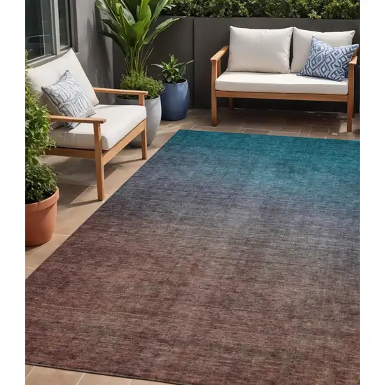 Teal Ombre Washable Non Skid Indoor Outdoor Area Rug Photo 1