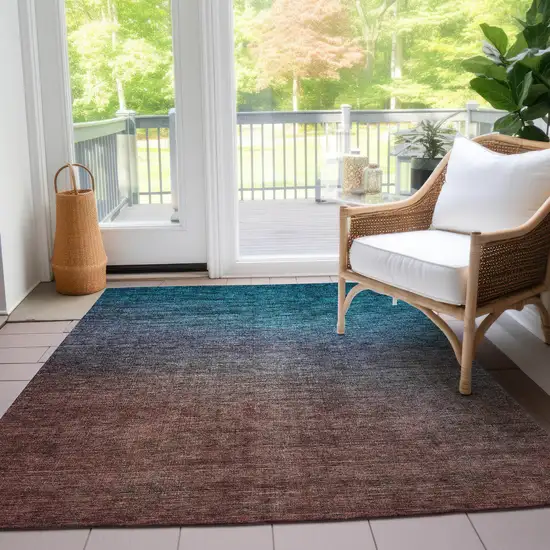 Teal Ombre Washable Non Skid Indoor Outdoor Area Rug Photo 8