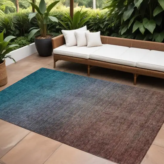 Teal Ombre Washable Non Skid Indoor Outdoor Area Rug Photo 1