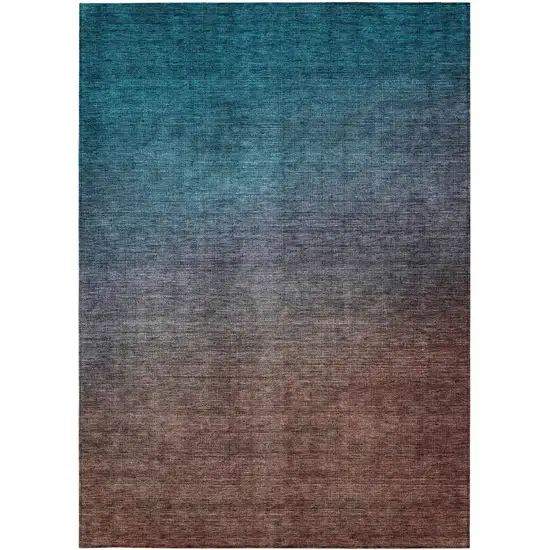 Teal Ombre Washable Non Skid Indoor Outdoor Area Rug Photo 5