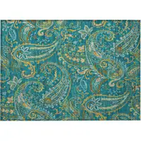 Photo of Teal Paisley Washable Non Skid Indoor Outdoor Area Rug