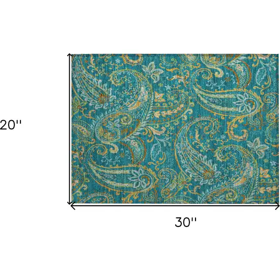 Teal Paisley Washable Non Skid Indoor Outdoor Area Rug Photo 3