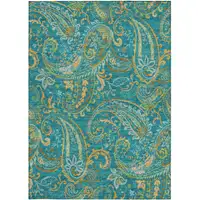 Photo of Teal Paisley Washable Non Skid Indoor Outdoor Area Rug