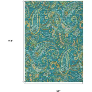 Photo of Teal Paisley Washable Non Skid Indoor Outdoor Area Rug