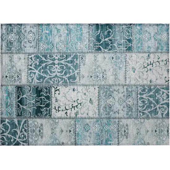 Teal Patchwork Washable Non Skid Indoor Outdoor Area Rug Photo 4