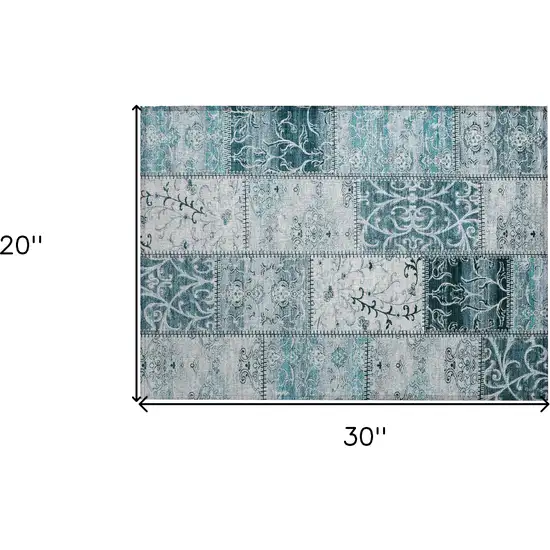 Teal Patchwork Washable Non Skid Indoor Outdoor Area Rug Photo 3