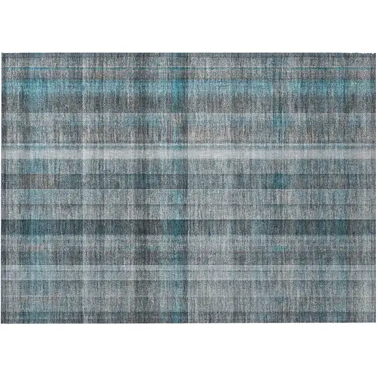 Teal Plaid Washable Non Skid Indoor Outdoor Area Rug Photo 4