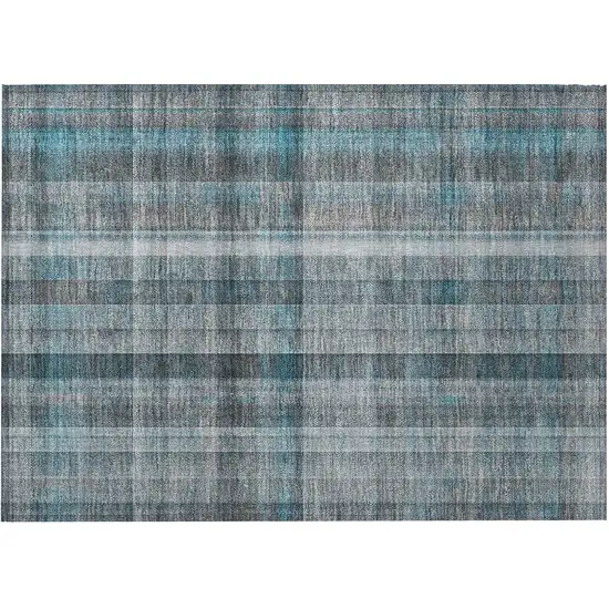 Teal Plaid Washable Non Skid Indoor Outdoor Area Rug Photo 5