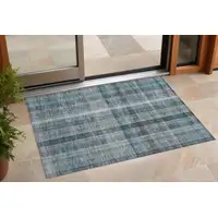 Photo of Teal Plaid Washable Non Skid Indoor Outdoor Area Rug