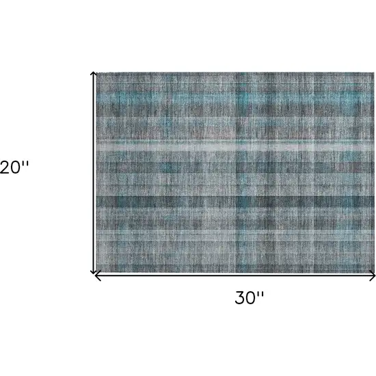 Teal Plaid Washable Non Skid Indoor Outdoor Area Rug Photo 3