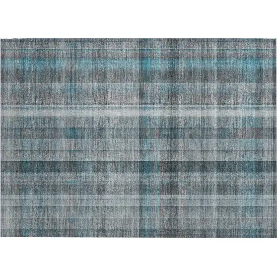 Teal Plaid Washable Non Skid Indoor Outdoor Area Rug Photo 2