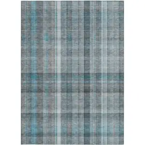 Photo of Teal Plaid Washable Non Skid Indoor Outdoor Area Rug