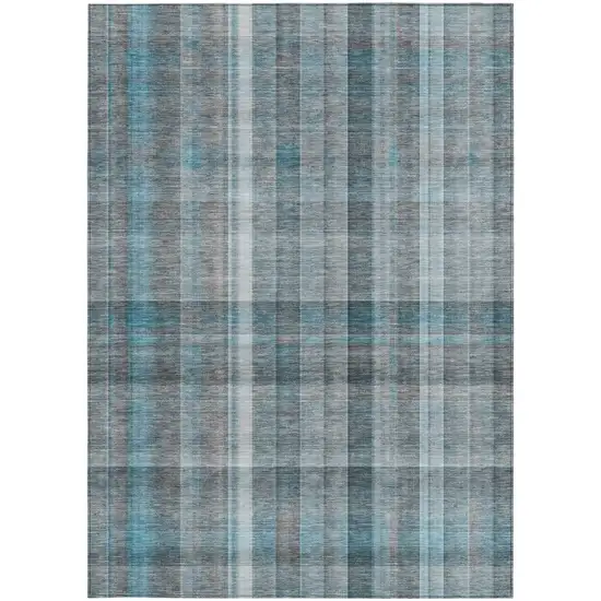 Teal Plaid Washable Non Skid Indoor Outdoor Area Rug Photo 5