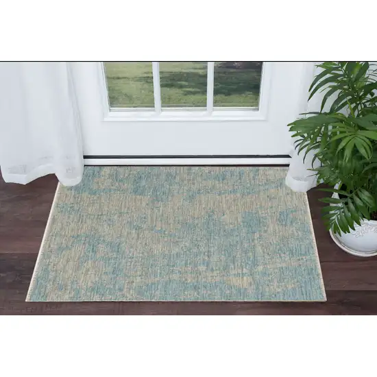 Teal Polypropylene Area Rug Photo 1