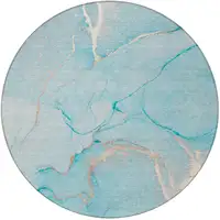 Photo of Teal Round Abstract Washable Indoor Outdoor Area Rug