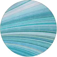 Photo of Teal Round Abstract Washable Non Skid Indoor Outdoor Area Rug