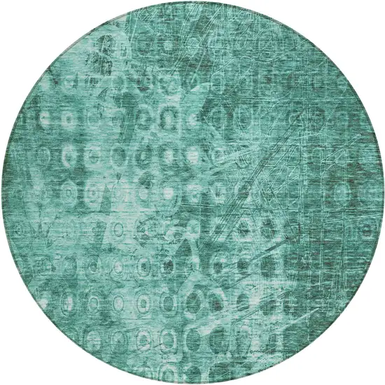 Teal Round Ikat Washable Non Skid Indoor Outdoor Area Rug Photo 2