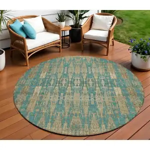 Photo of Teal Round Moroccan Washable Non Skid Indoor Outdoor Area Rug