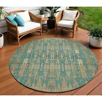 Photo of Teal Round Moroccan Washable Non Skid Indoor Outdoor Area Rug