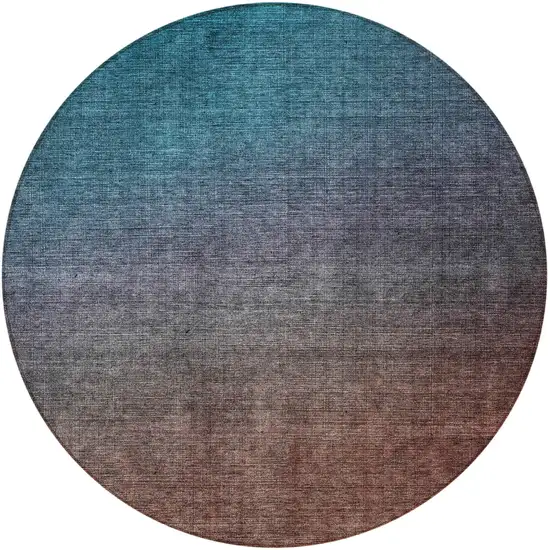 Teal Round Ombre Washable Non Skid Indoor Outdoor Area Rug Photo 5