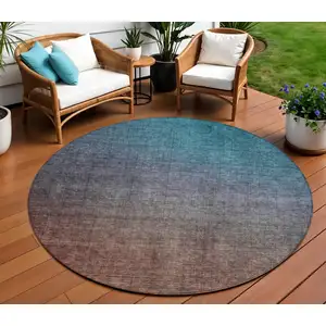 Photo of Teal Round Ombre Washable Non Skid Indoor Outdoor Area Rug