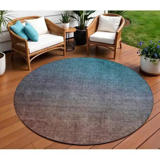 Teal Round Ombre Washable Non Skid Indoor Outdoor Area Rug Photo 1