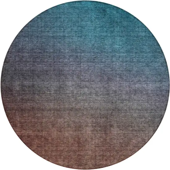 Teal Round Ombre Washable Non Skid Indoor Outdoor Area Rug Photo 2