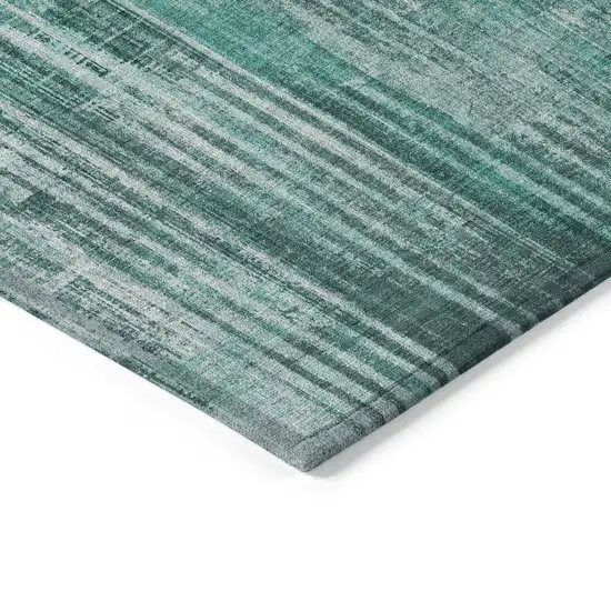 Teal Round Striped Washable Non Skid Indoor Outdoor Area Rug Photo 5