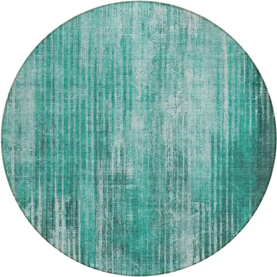 Teal Round Striped Washable Non Skid Indoor Outdoor Area Rug Photo 2