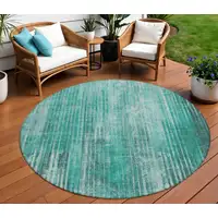 Photo of Teal Round Striped Washable Non Skid Indoor Outdoor Area Rug