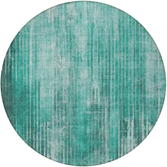 Teal Round Striped Washable Non Skid Indoor Outdoor Area Rug Photo 6