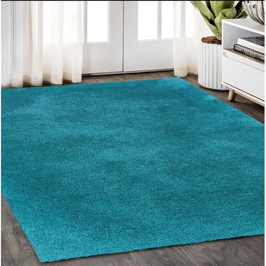 Teal Shag Hand Tufted Area Rug Photo 1