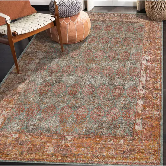 Teal Southwestern Power Loom Area Rug With Fringe Photo 5