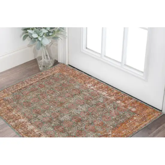 Teal and Brown Medallion Power Loom Distressed Area Rug Photo 5