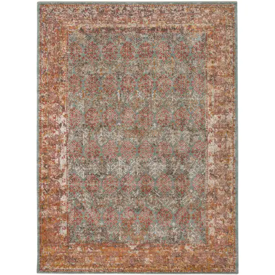 Teal and Brown Medallion Power Loom Distressed Area Rug Photo 4