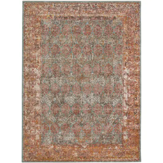 Teal Southwestern Power Loom Area Rug With Fringe Photo 1